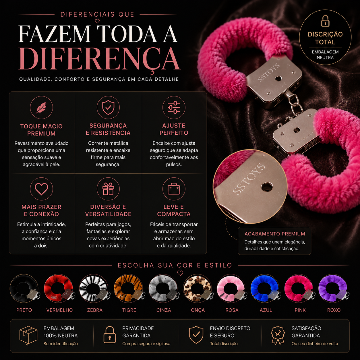Algema De Metal Com Pelúcia Chaves Cores