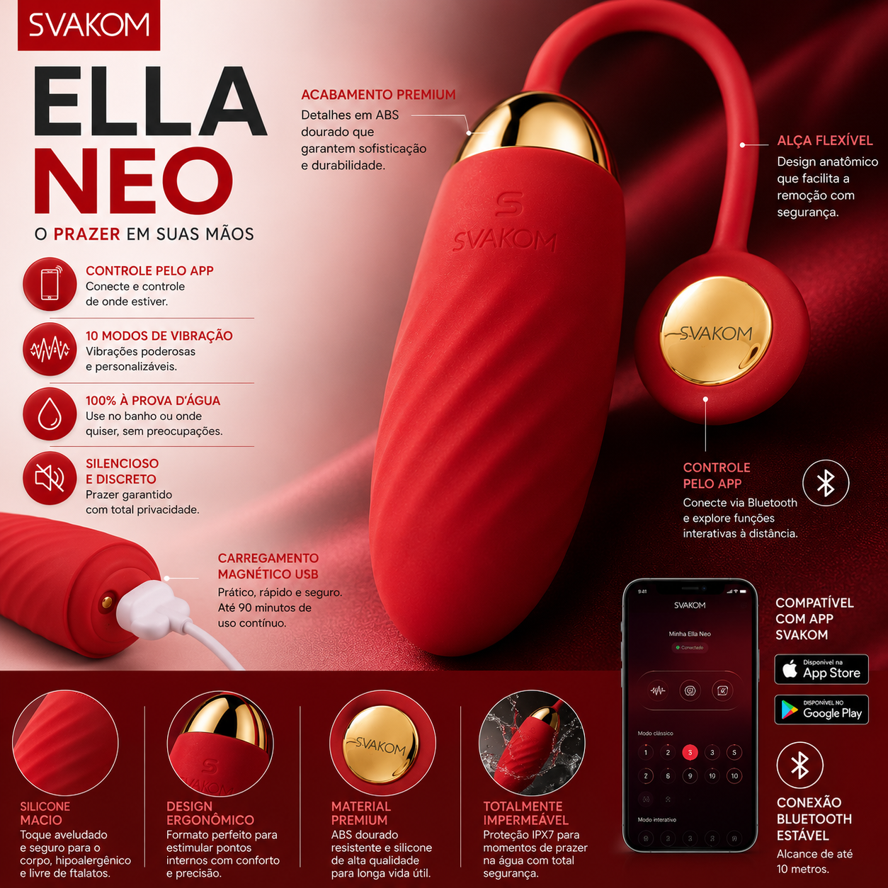 Vibrador Cápsula SVAKOM Ella Neo Recarregável com Controle por App Bluetooth