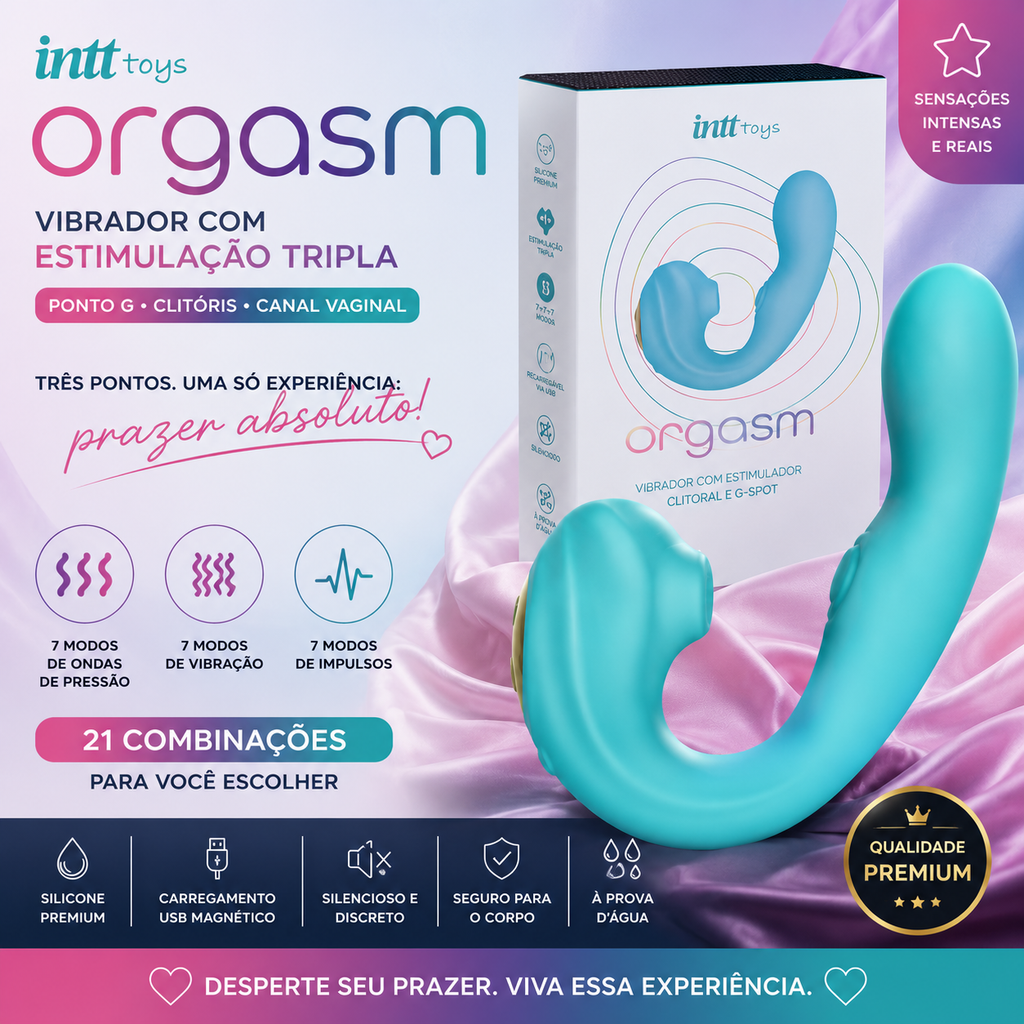 Vibrador Orgasm Intt com Estimulação Tripla para Ponto G, Clitóris e Canal Vaginal Recarregável
