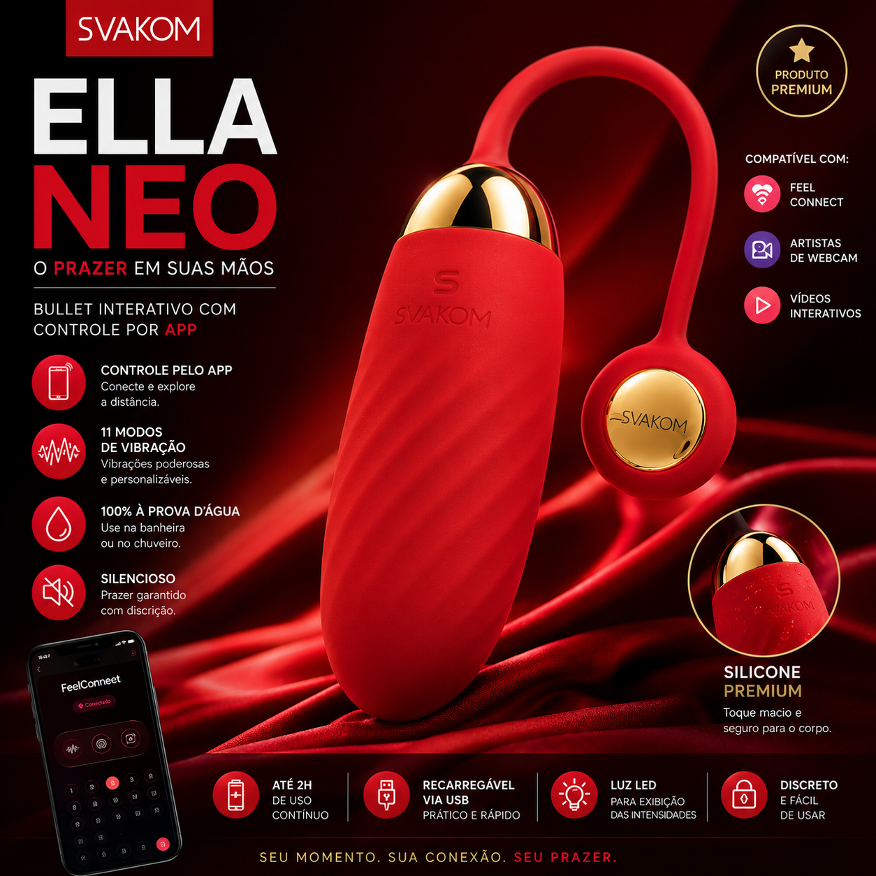Vibrador Cápsula SVAKOM Ella Neo Recarregável com Controle por App Bluetooth