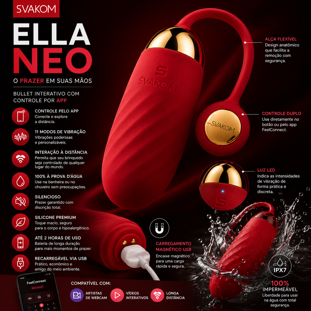 Vibrador Cápsula SVAKOM Ella Neo Recarregável com Controle por App Bluetooth