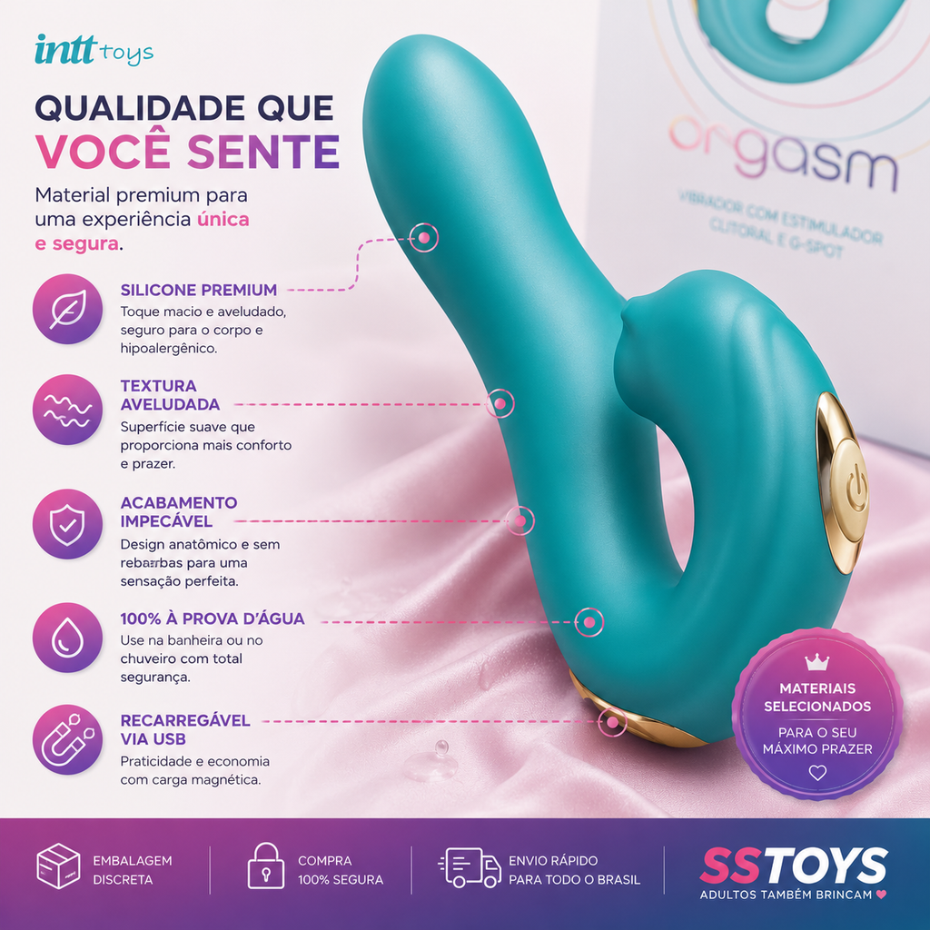 Vibrador Orgasm Intt com Estimulação Tripla para Ponto G, Clitóris e Canal Vaginal Recarregável