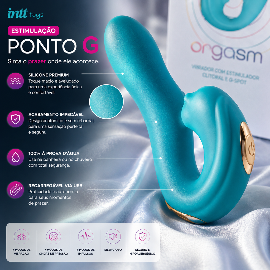 Vibrador Orgasm Intt com Estimulação Tripla para Ponto G, Clitóris e Canal Vaginal Recarregável